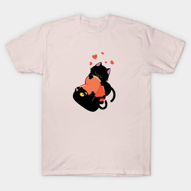 Black cats play with heart T-Shirt by AnnArtshock